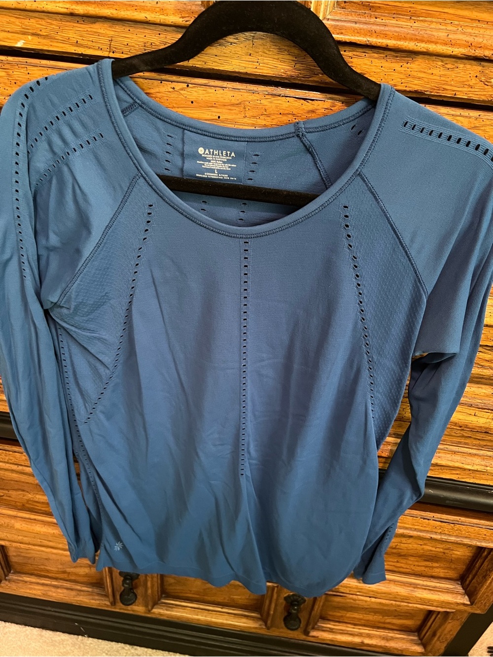 Athleta Steel Blue Long-Sleeve Laser-Cut Performance Top